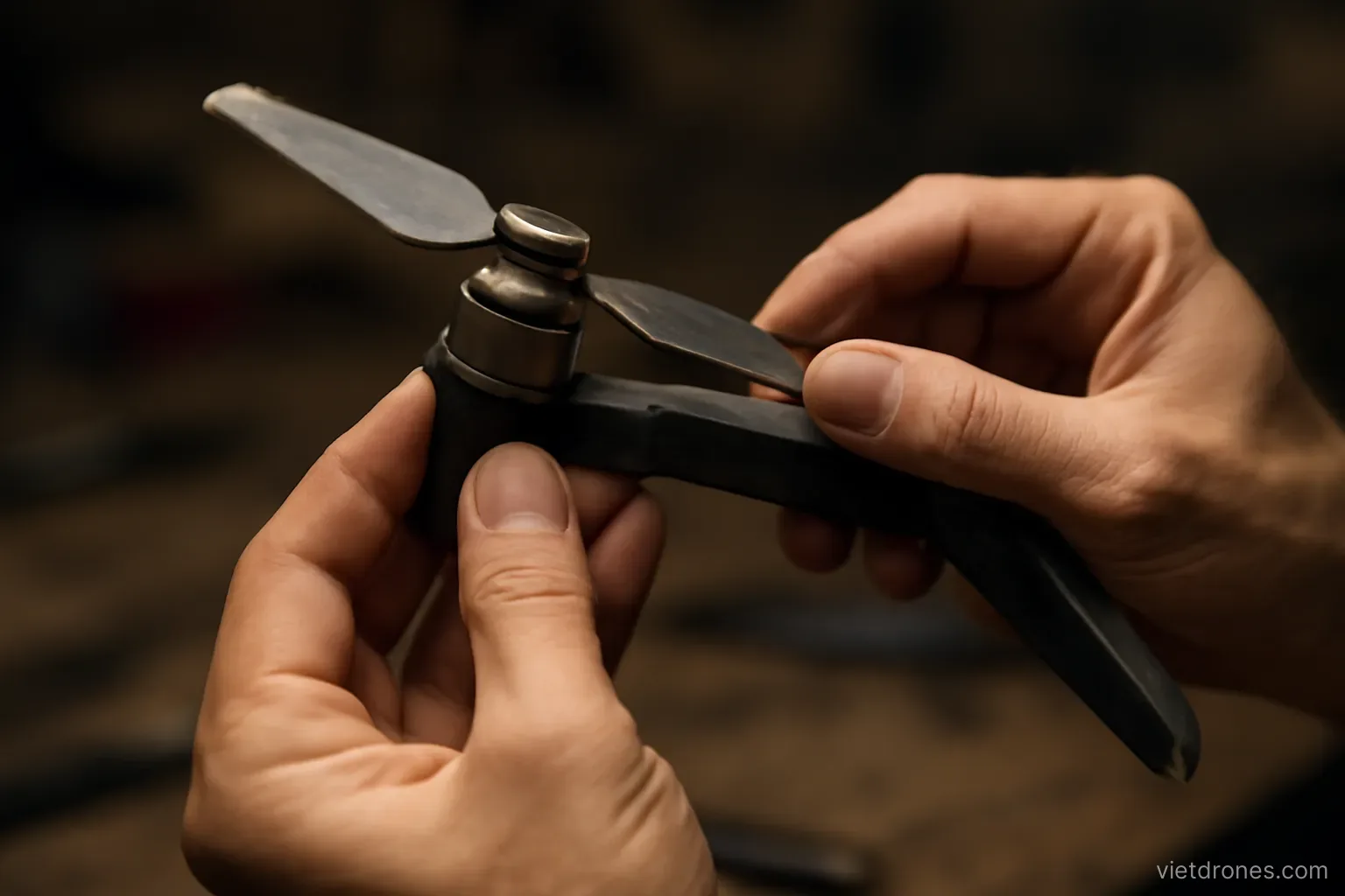 A used drone being inspected by hand