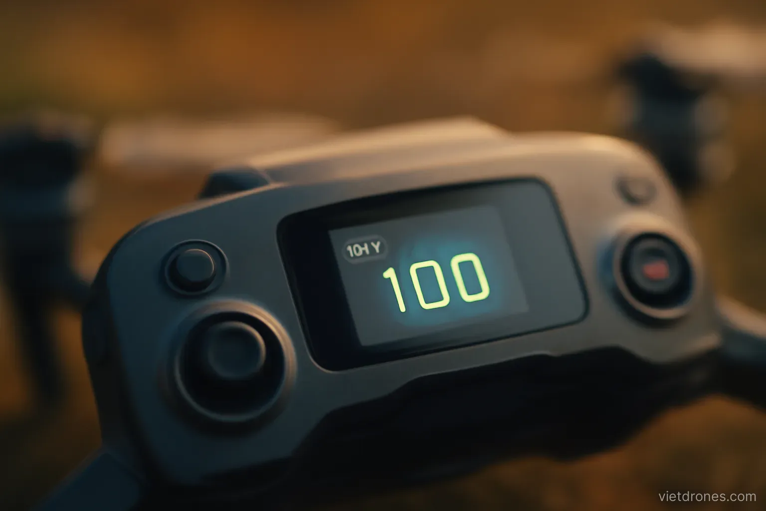 Drone camera sensor showing ISO adjustment interface during golden hour flight