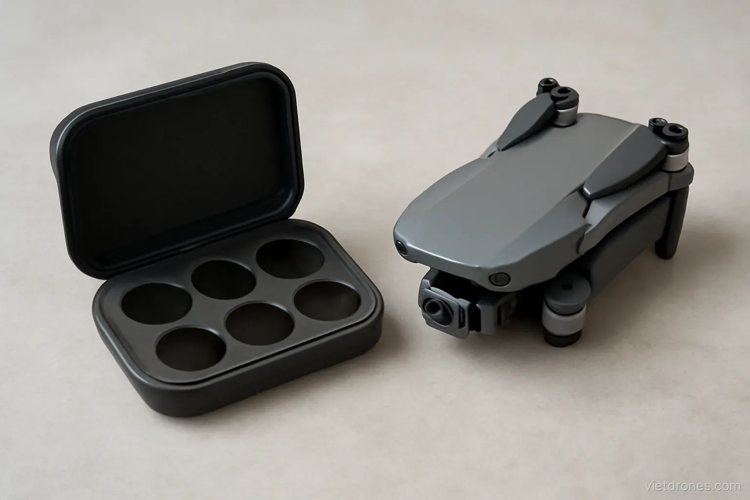 A set of neutral density filters beside a drone